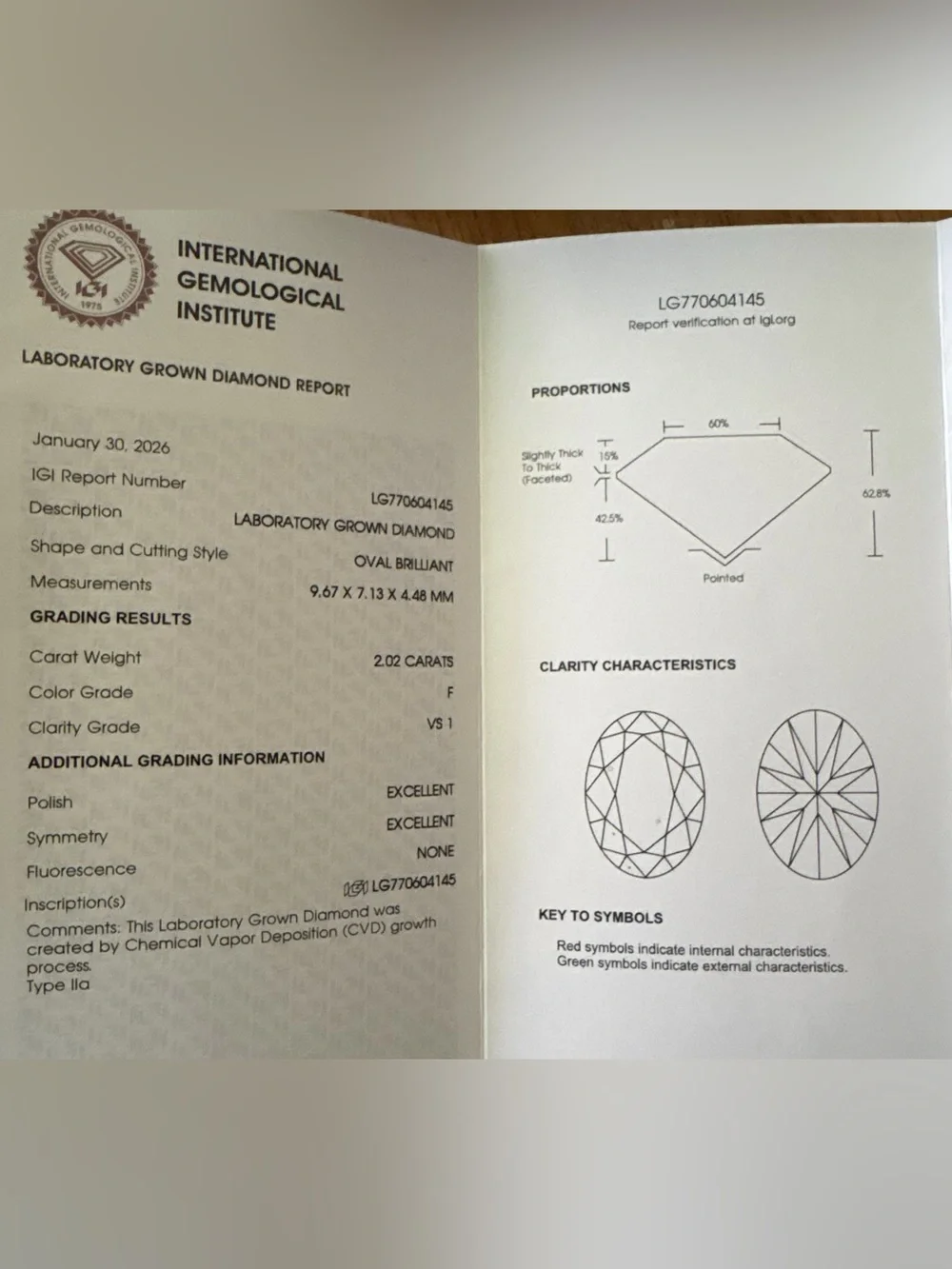 IGI Certified 2.02 CT Oval Lab Grown Diamond 14K Solid White Gold Ring Size 7
